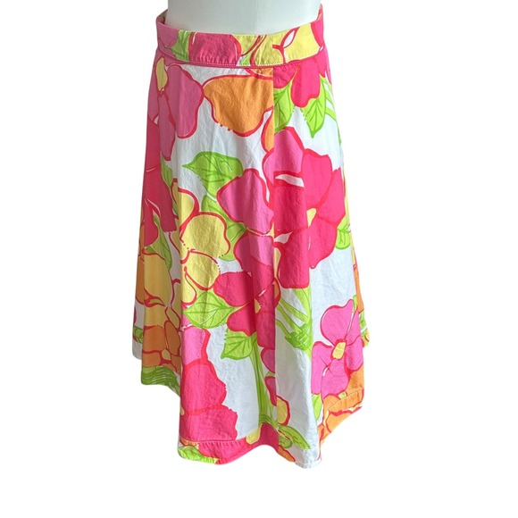 Lilly Pulitzer Floral Skirt Bright Pink Orange Yellow‎ Garden Party Cotton - Picture 2 of 9